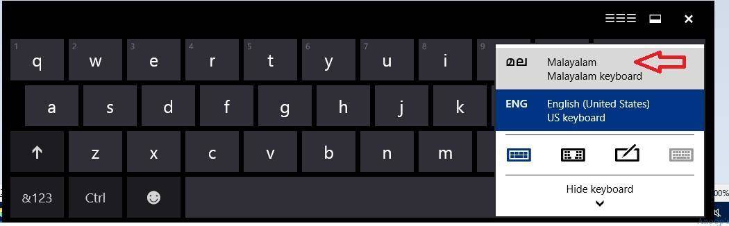 Malayalam typing keyboard windows 10 shortcut